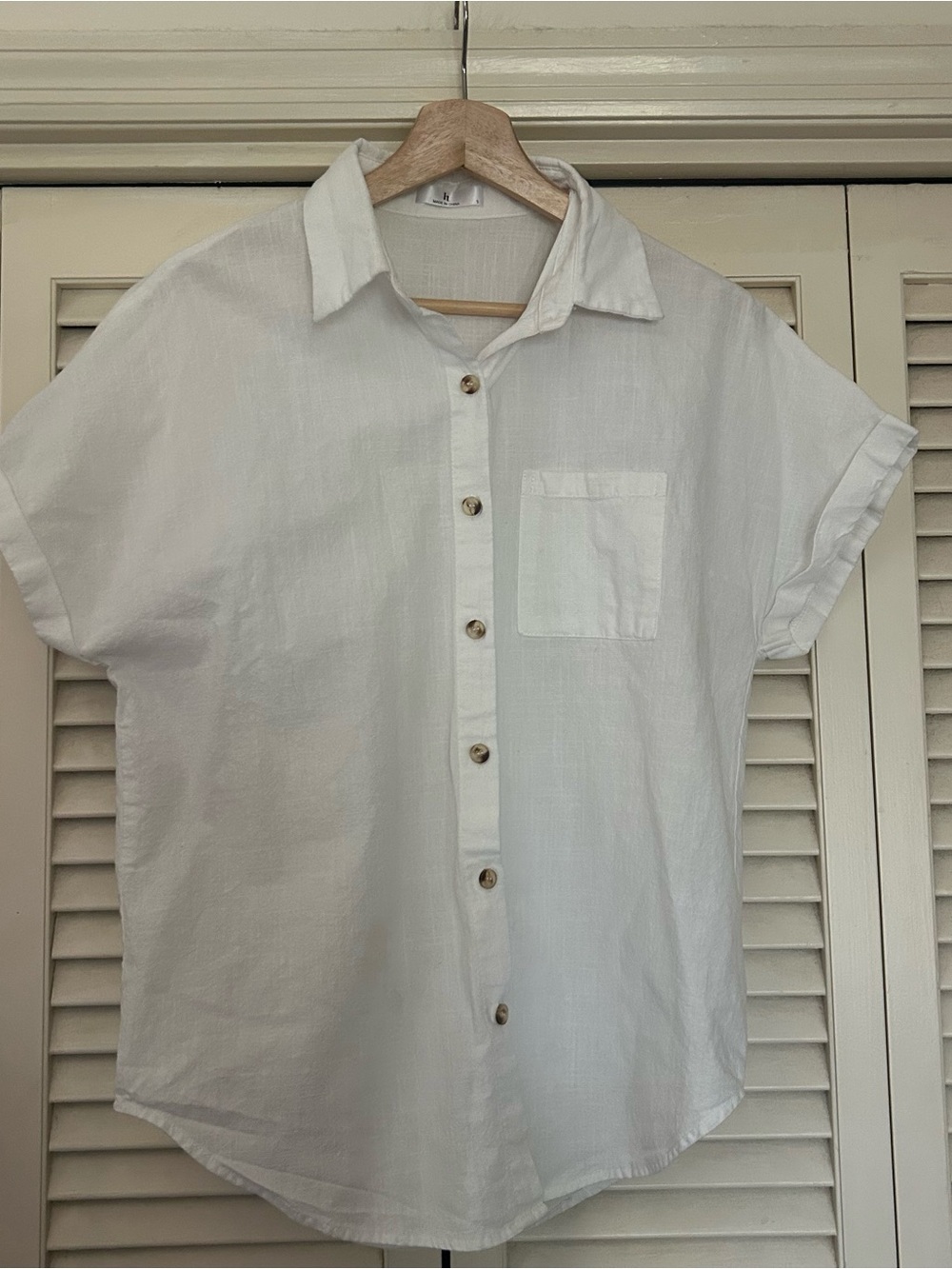 THML White Cotton Linen Blend Dolman Sleeve Button Down Shirt Small